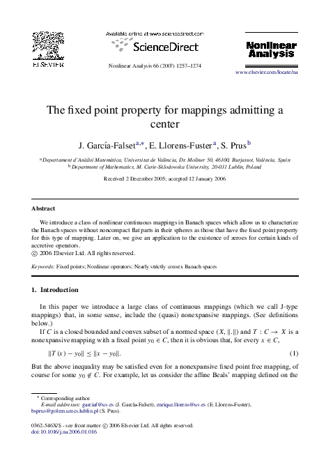 (PDF) The fixed point property for mappings admitting a center