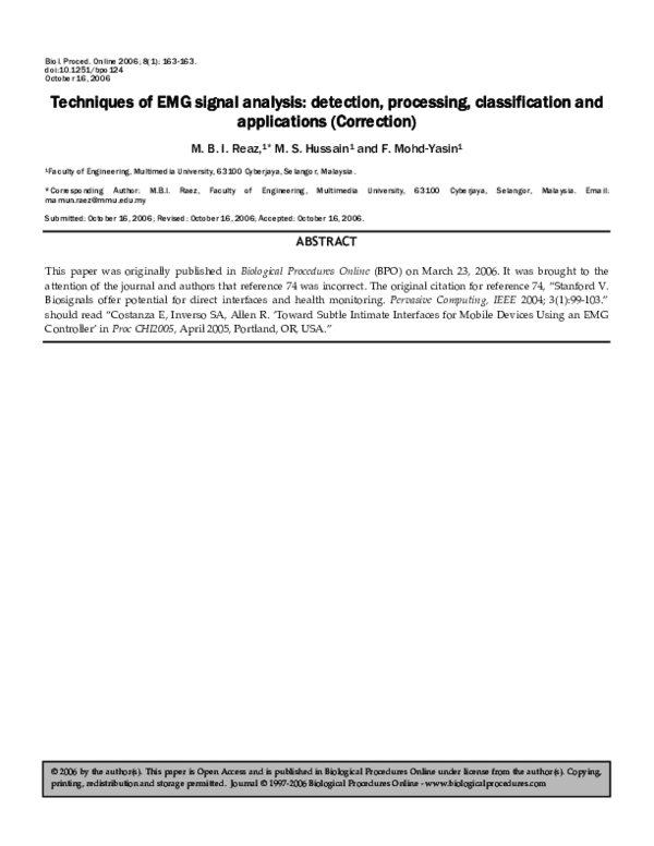 (PDF) Techniques of EMG signal analysis detection, processing