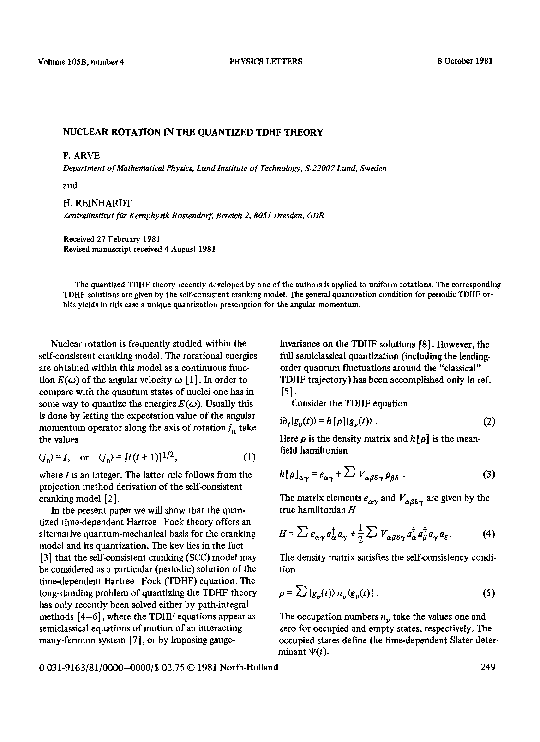 (PDF) Nuclear rotation in the quantized TDHF theory