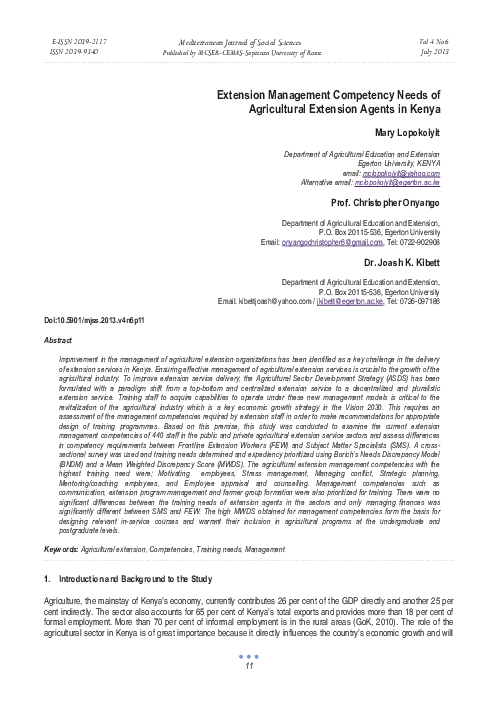 (PDF) Extension Management Competency Needs of Agricultural Extension ...