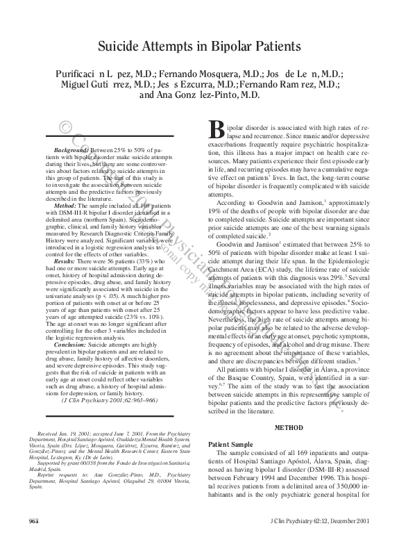 (PDF) Suicide Attempts in Bipolar Patients