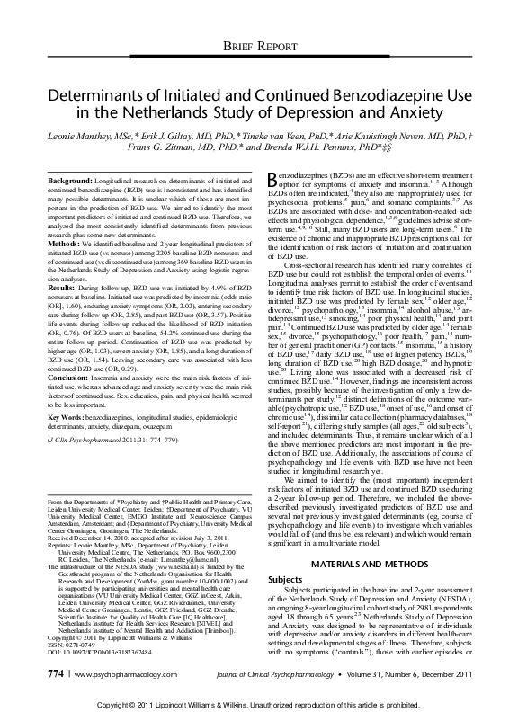 (PDF) Determinants of Initiated and Continued Benzodiazepine Use in the ...