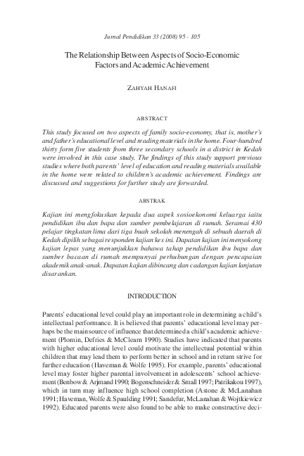 (PDF) The Relationship Between Aspects of Socio-Economic Factors and ...