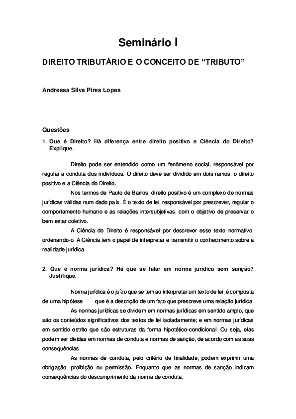 (PDF) Seminário I DIREITO TRIBUTÁRIO E O CONCEITO DE 