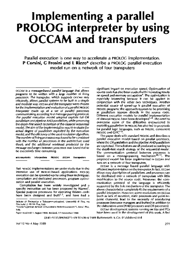 (PDF) Implementing a parallel PROLOG interpreter by using OCCAM and ...