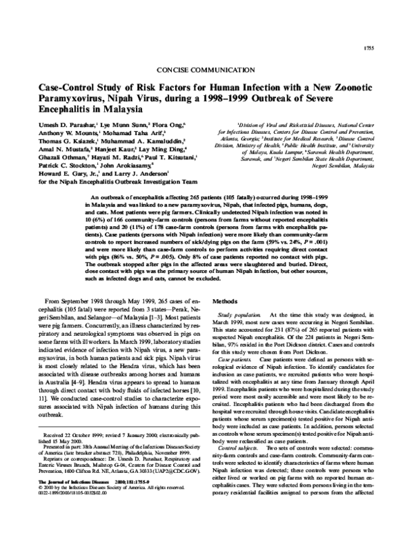 (PDF) Case‐Control Study of Risk Factors for Human Infection with a New ...