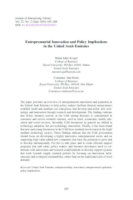 (PDF) Entrepreneurial Innovation and Policy Implications in the United ...