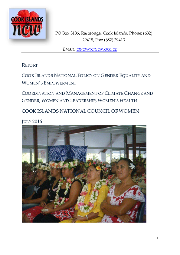 (PDF) REPORT COOK ISLANDS NATIONAL POLICY ON GENDER EQUALITY AND WOMEN ...