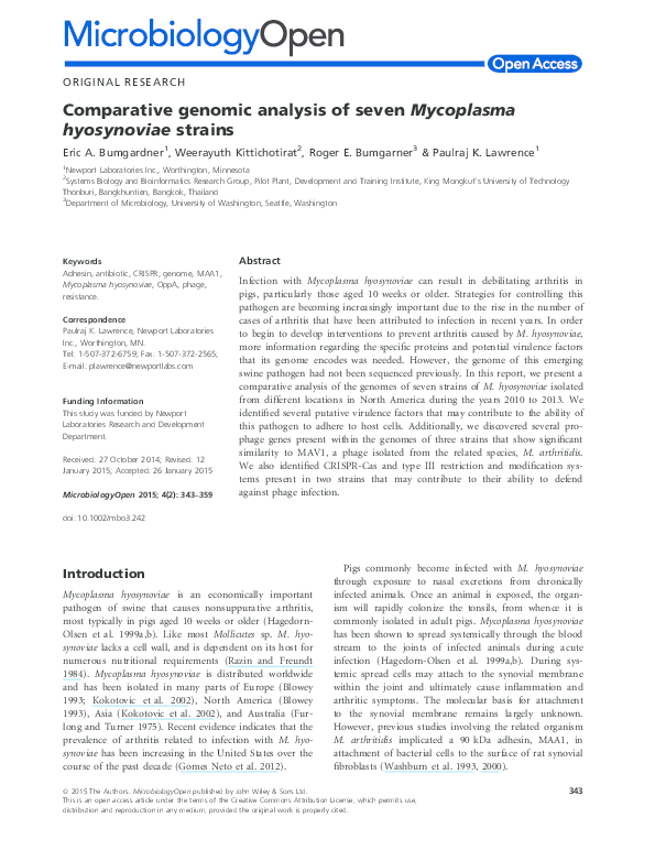 (PDF) Comparative genomic analysis of seven Mycoplasma hyosynoviae strains
