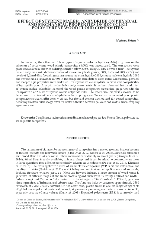 (PDF) EFFECT OF STYRENE MALEIC ANHYDRIDE ON PHYSICAL AND MECHANICAL ...