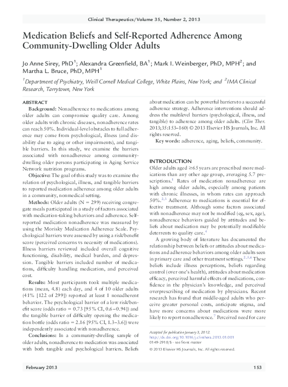 (PDF) Medication Beliefs and Self-Reported Adherence Among Community ...