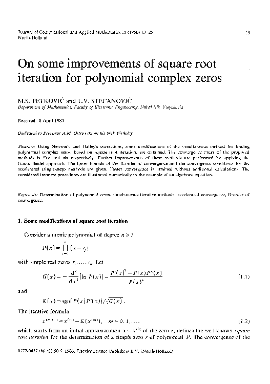 (PDF) On some improvements of square root iteration for polynomial ...