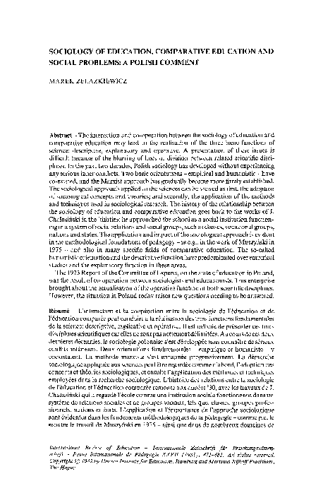 (PDF) Sociology of education, comparative education and social problems ...
