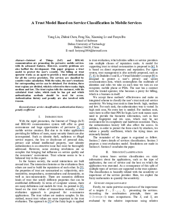 (PDF) A Trust Model Based on Service Classification in Mobile Services