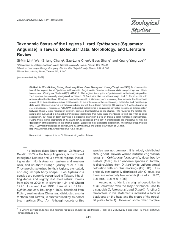 (PDF) Taxonomic Status of the Legless Lizard Ophisaurus (Squamata ...