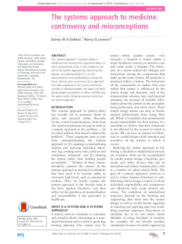 (PDF) The systems approach to medicine: controversy and misconceptions