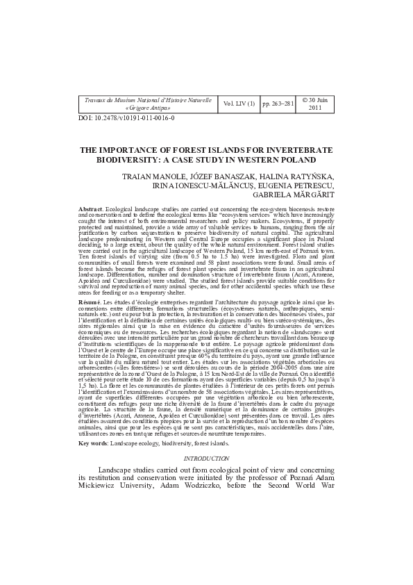  PDF The Importance Of Forest Islands For Invertebrate Biodiversity A Case Study In Western 