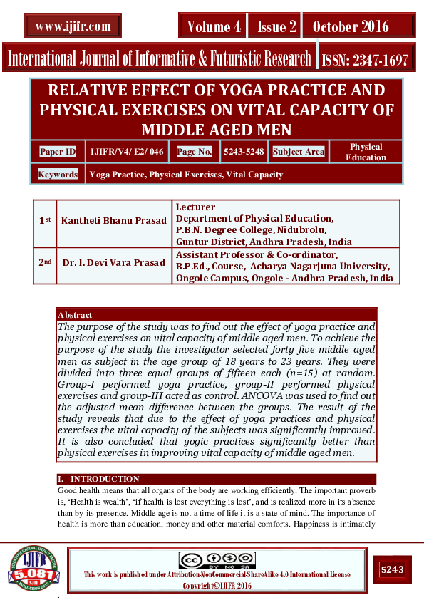 (PDF) RELATIVE EFFECT OF YOGA PRACTICE AND PHYSICAL EXERCISES ON VITAL ...