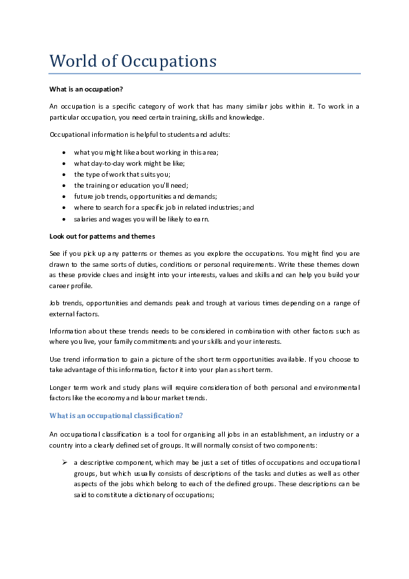 (PDF) World of Occupations