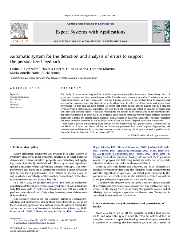 (PDF) Automatic system for the detection and analysis of errors to ...