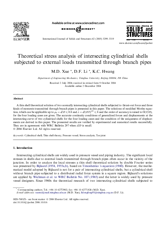 (PDF) Theoretical stress analysis of intersecting cylindrical shells ...