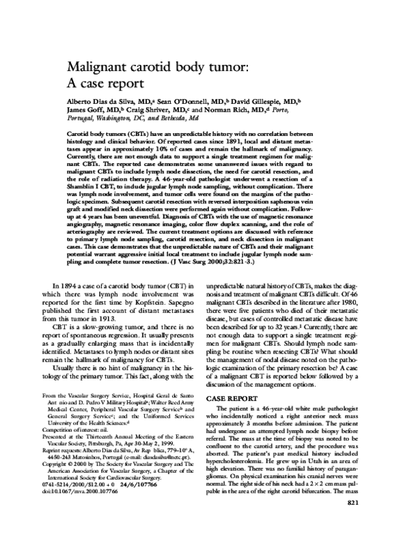 (PDF) Malignant carotid body tumor: A case report