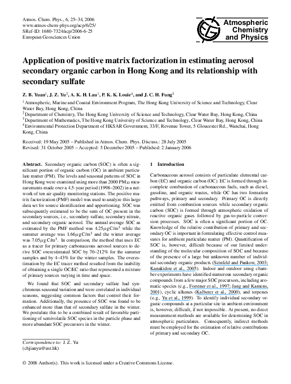 (PDF) Application of positive matrix factorization in source ...