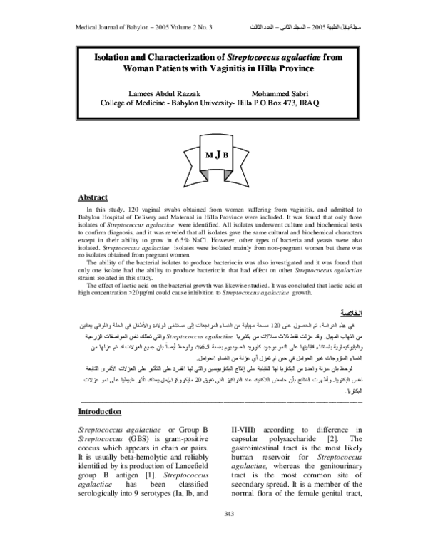 (PDF) Isolation and Characterization of Streptococcus agalactiae from ...