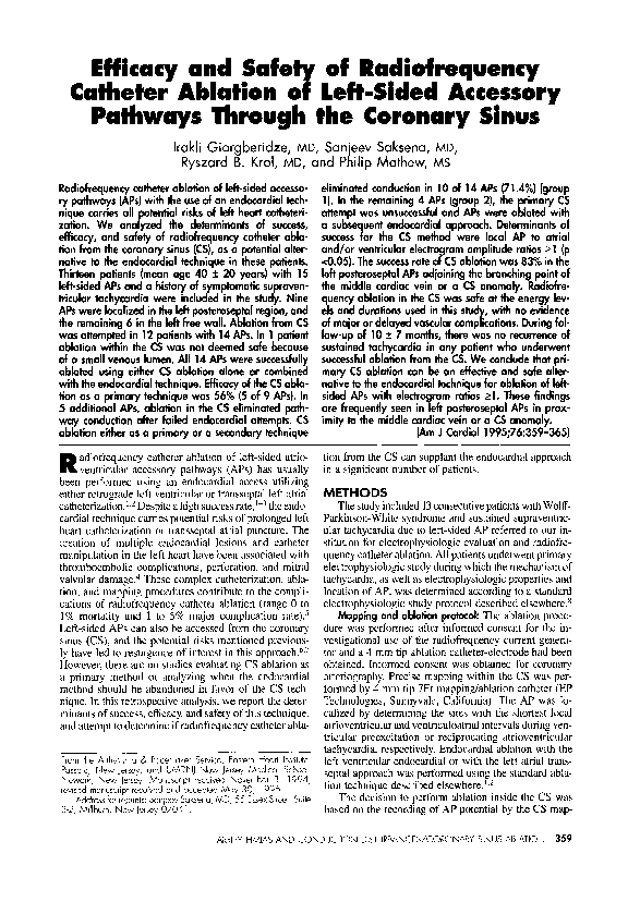 (PDF) Efficacy and safely of radiofrequency catheter ablation of left ...