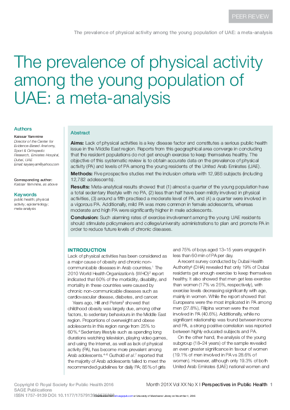 (PDF) The prevalence of physical activity among the young population of ...