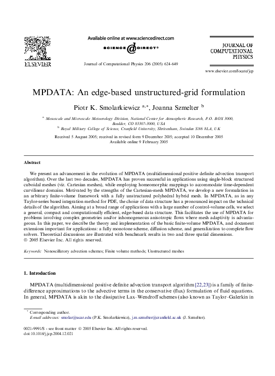 (PDF) MPDATA: An edge-based unstructured-grid formulation