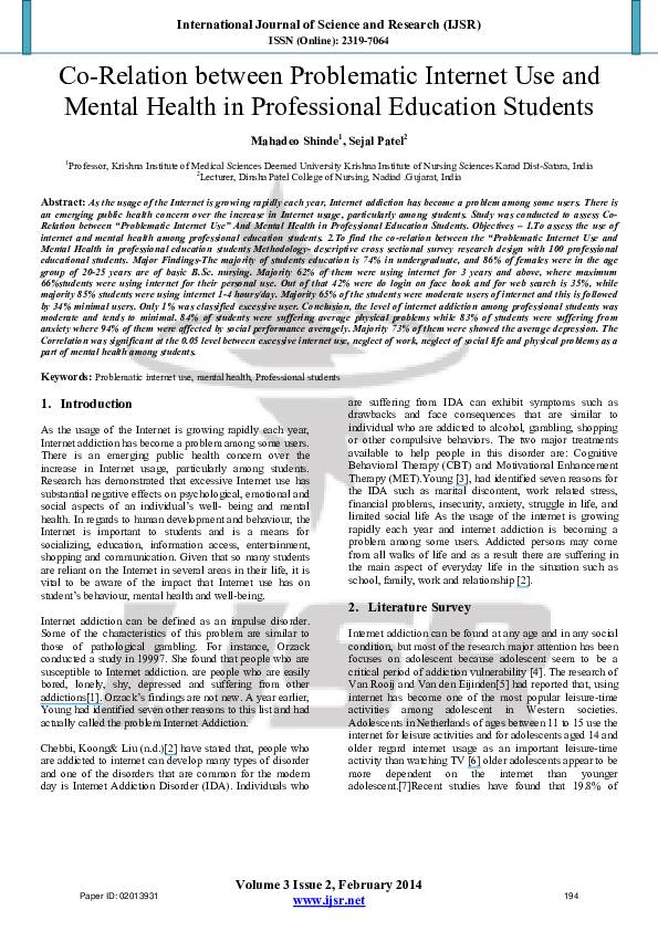 (PDF) Co-Relation between Problematic Internet Use and Mental Health in ...