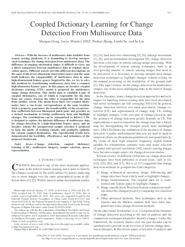(PDF) Coupled Dictionary Learning for Change Detection From Multisource ...