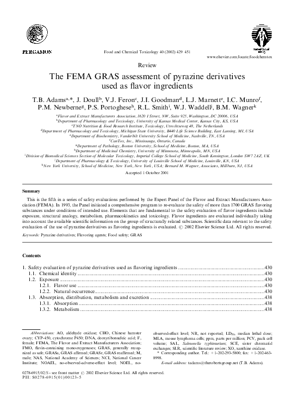(PDF) The FEMA GRAS assessment of pyrazine derivatives used as flavor ingredients. Flavor and