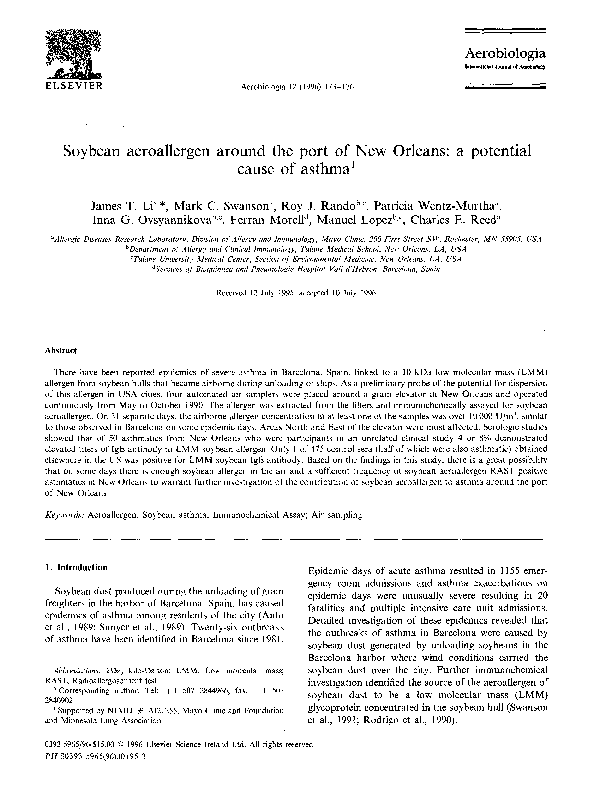 (PDF) Soybean aeroallergen around the port of New Orleans A potential