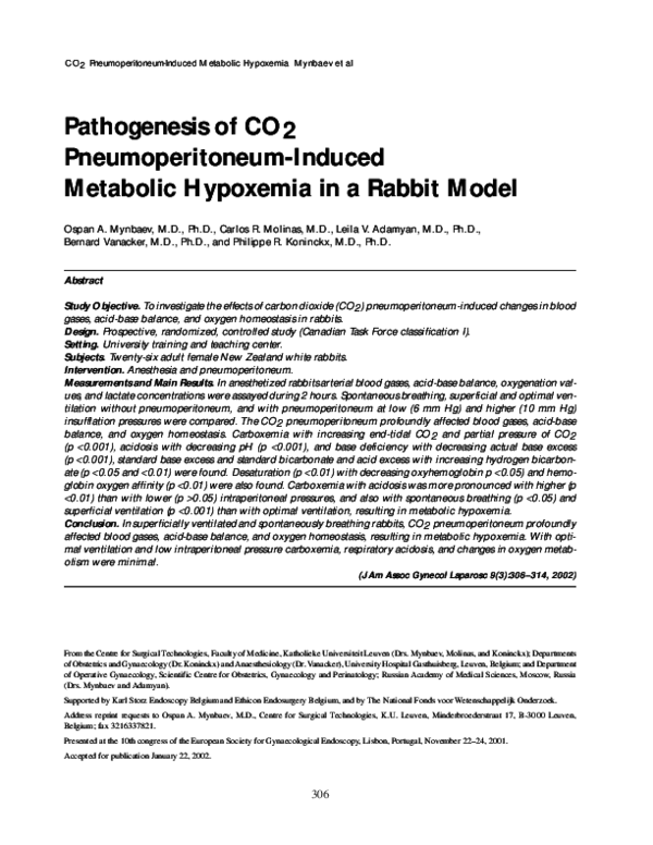 (PDF) Pathogenesis CO 2 Pneumoperitoneum-Induced Metabolic Hypoxemia in ...