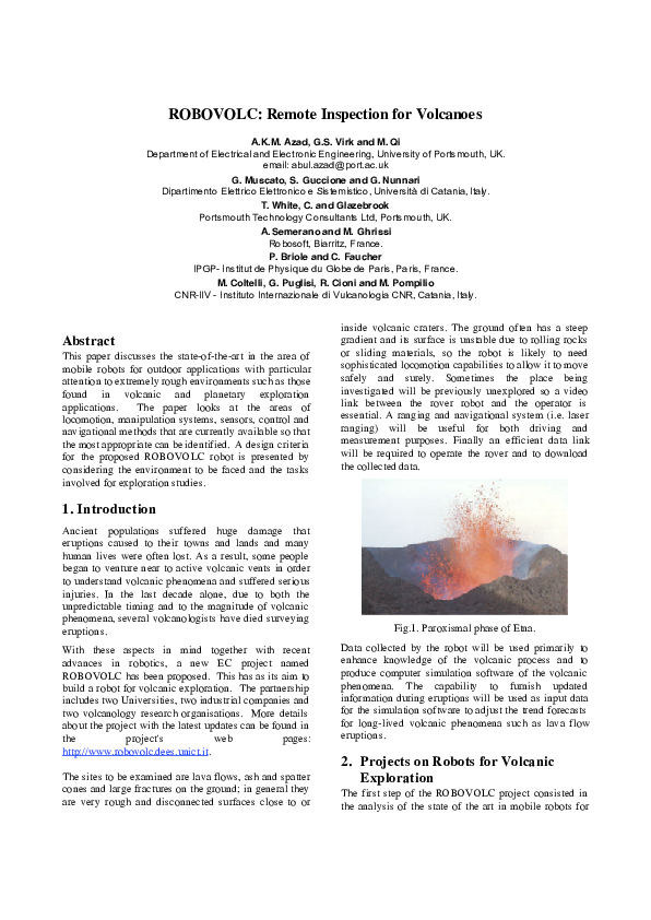 (PDF) ROBOVOLC: remote inspection for volcanoes