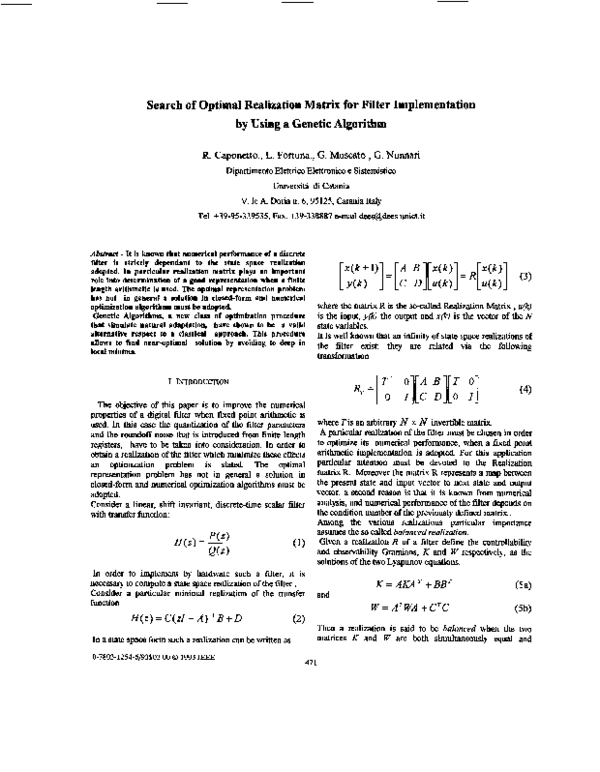(PDF) Search of optimal realization matrix for filter implementation by ...