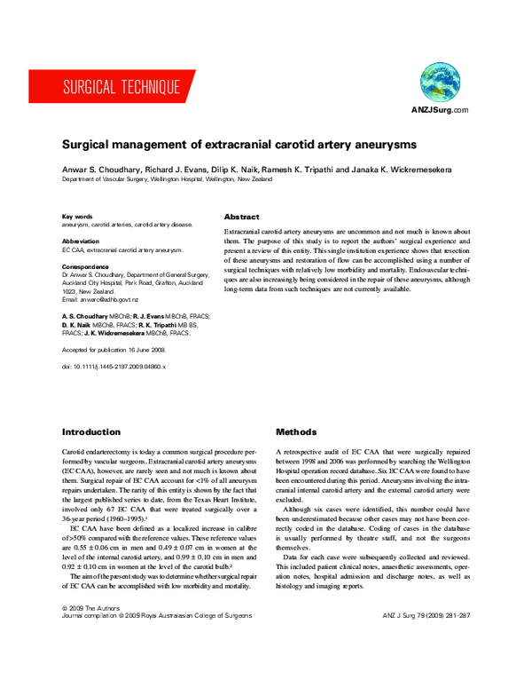 (PDF) Surgical management of extracranial carotid artery aneurysms