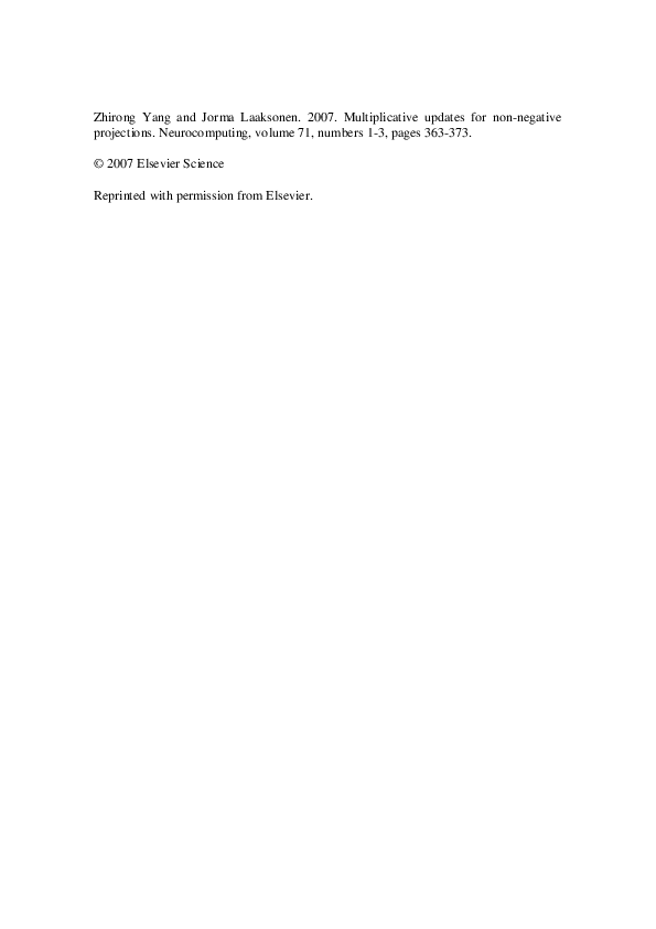 (PDF) Multiplicative updates for non-negative projections