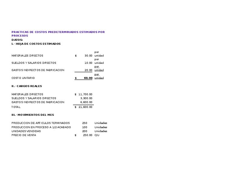 (DOC) PRACTICAS DE COSTOS PREDETERMINADOS ESTIMADOS POR PROCESOS DATOS