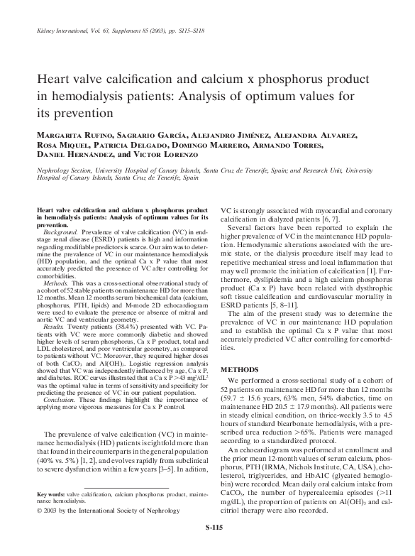 (PDF) Heart valve calcification and calcium x phosphorus product in