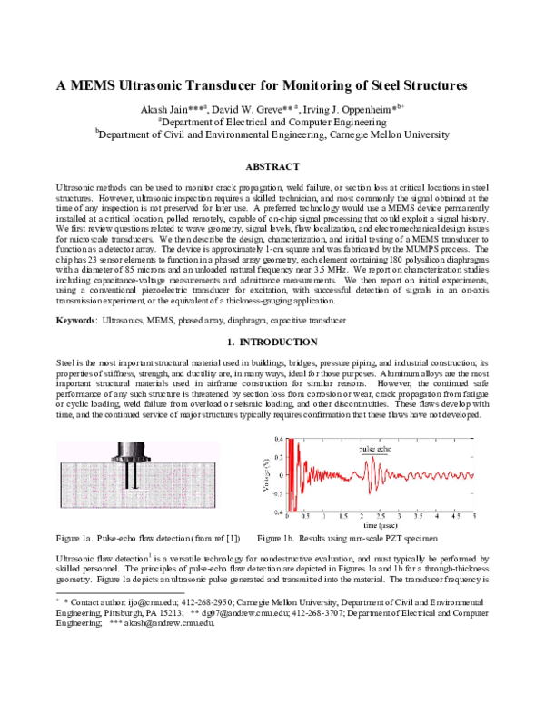 (PDF) A MEMS Ultrasonic Transducer for Monitoring of Steel Structures
