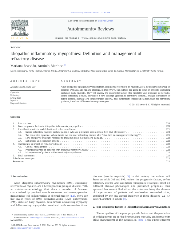 (PDF) Idiopathic inflammatory myopathies: Definition and management of ...
