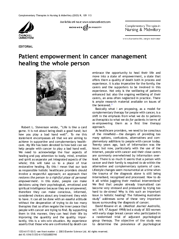 (PDF) Patient empowerment in cancer management healing the whole person