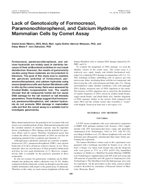 (PDF) Lack of Genotoxicity of Formocresol, Paramonochlorophenol, and ...