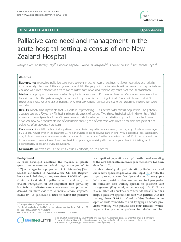 (PDF) Palliative care need and management in the acute hospital setting ...