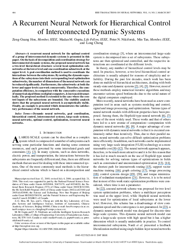 (PDF) A Recurrent Neural Network for Hierarchical Control of ...