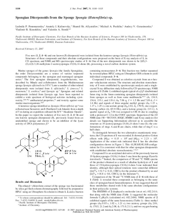 (PDF) Spongian Diterpenoids from the Sponge Spongia ( Heterofibria ) sp