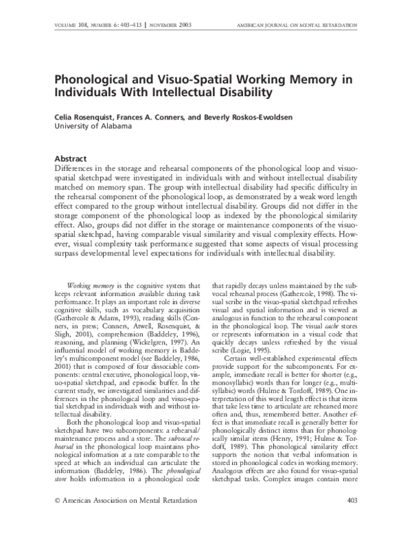 (PDF) Phonological and Visuo-Spatial Working Memory in Individuals With ...